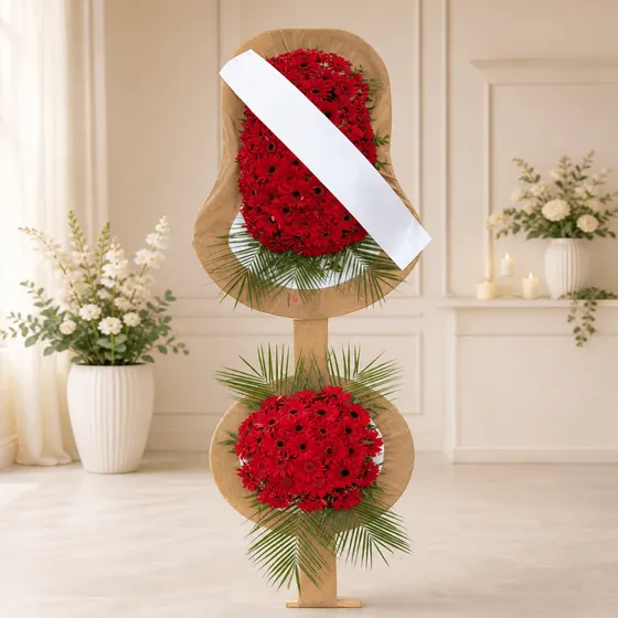 Zarafetin İmzası: Premium Kırmızı Gerbera Çelenk Aranjmanı