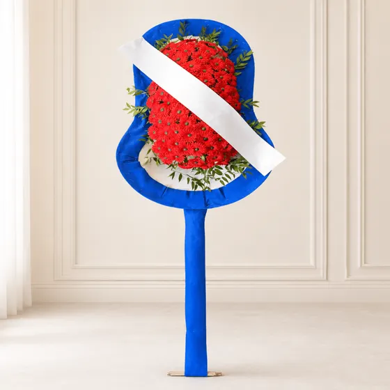 Mavi Zeminli Kırmızı Gerbera Ayaklı Açılış Çelengi