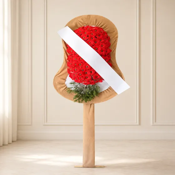 Gold Zeminli Kırmızı Gerbera Çelengi
