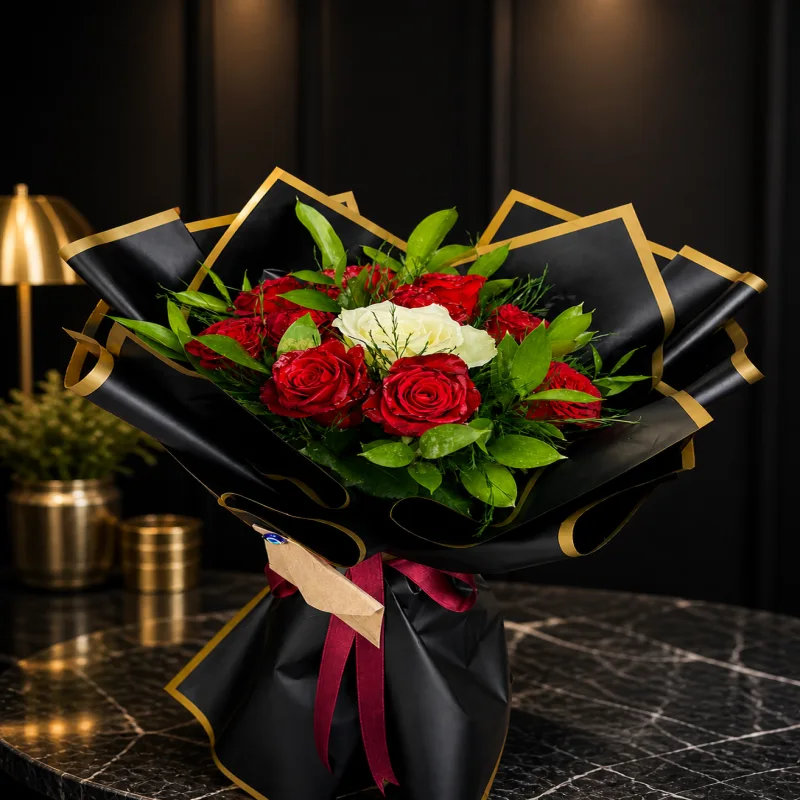 Royal Black & Gold Kırmızı Gül Buketi