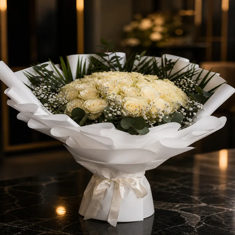 Premium Beyaz Gül Buketi (Elegance Serisi)